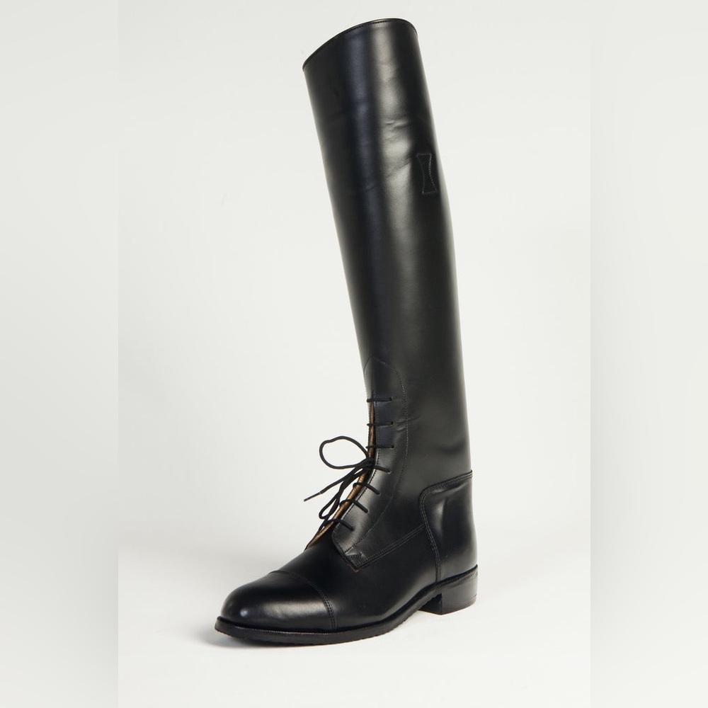 The Effingham by Bond Boot Black Leather Equestrian Lace Tall Riding Boots Sz 8